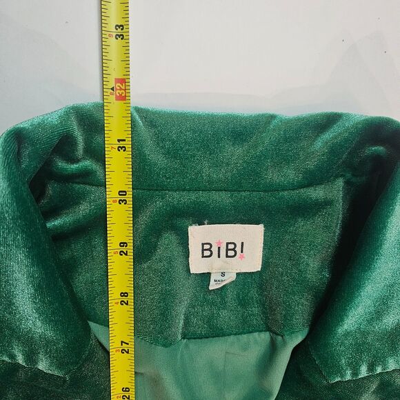 BiBi Women's Small Velvet Peak Lapel Blazer Shamrock Green Long Line Jacket - Picture 2 of 10